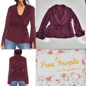 NEW M Free People belted maroon sangria Bonnie shacket blazer jacket MEDIUM NWT